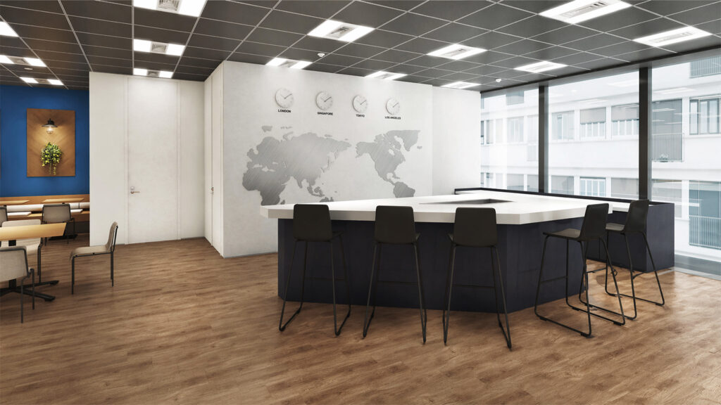 アスエネ株式会社の新オフィスのカフェテリアスペース